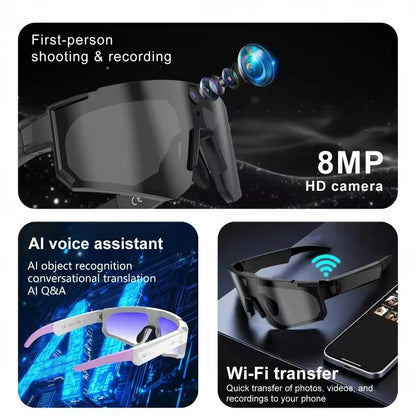 Lenovo 8K Camera 2400MP Sport Smart AI GlassesAI Smart Translation Video Recording Sunglasses Women Men Outdoor Cycling Sports