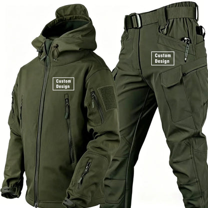 Herr Militär Softshell Set 2026 – Fleece Jacka + Byxor Outdoor, Grå/Svart/Khaki/Kamouflage S–4XL