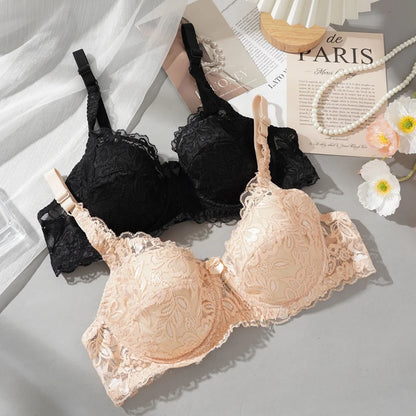 Women New Sexy Floral Lace Bras Comfort Breathable Underwear Brassiere Summer Thin Push Up Bras Solid Color Lace Bra