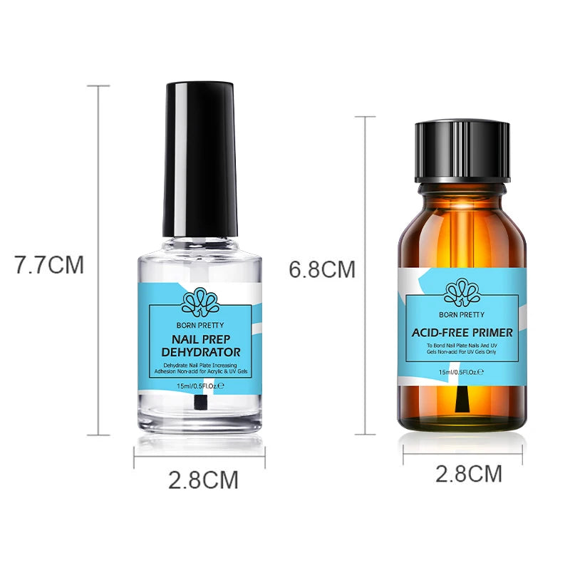 BORN PRETTY 2Pcs 15ml Nail Prep Dehydrator And ACID-FREE Primer Air Dry No Lamp Needed Nail Art Functional Gel Manicure Supplies