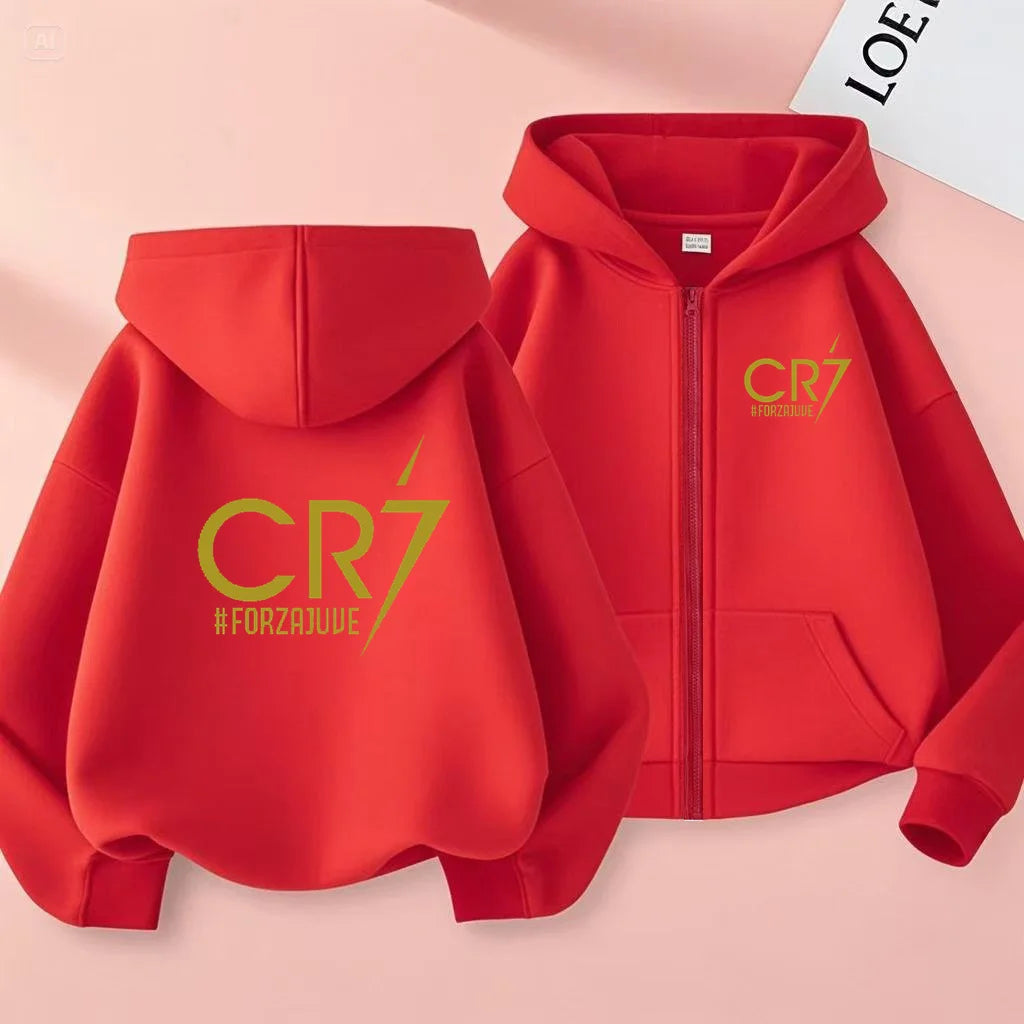 Children Football Hoodie Letter CR7 Zipper Style Coat Sweatshirt Boys Girls 3-12Yrs Long sleeves Loose Top Casual Sports Clothes