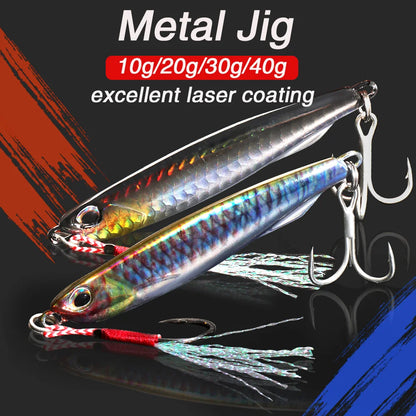 5pcs/box Metal Jig Lures 10g 20g 30g 40g Spinner Sinking Pencil Feather Hook Treble Hooks Pesca Set Fishing Tackle Box Bait Kit