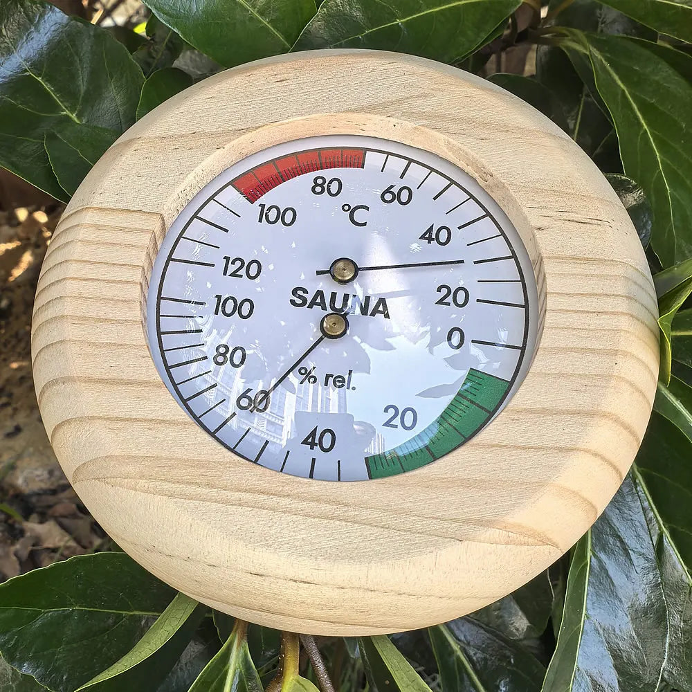 Bastutermometer & Hygrometer i Massivt Trä – Väggmonterad, 15×15 cm, 20–120°C