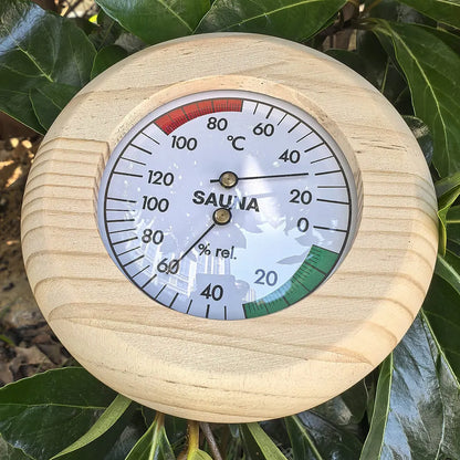 Bastutermometer & Hygrometer i Massivt Trä – Väggmonterad, 15×15 cm, 20–120°C