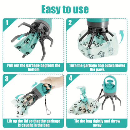 Portable Dog Pooper Scooper Waste Pick-up Outdoor Cleaner Builtin Garbage Bag Handheld Poop Grabber No Touch Design for Pet Use