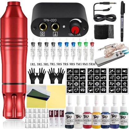 Tattoo Pen Kit Tattoo Machine Set Complete Beginner Tattoo Pen Machine Kit Pigments Permanent Makeup Tattoo Accessories