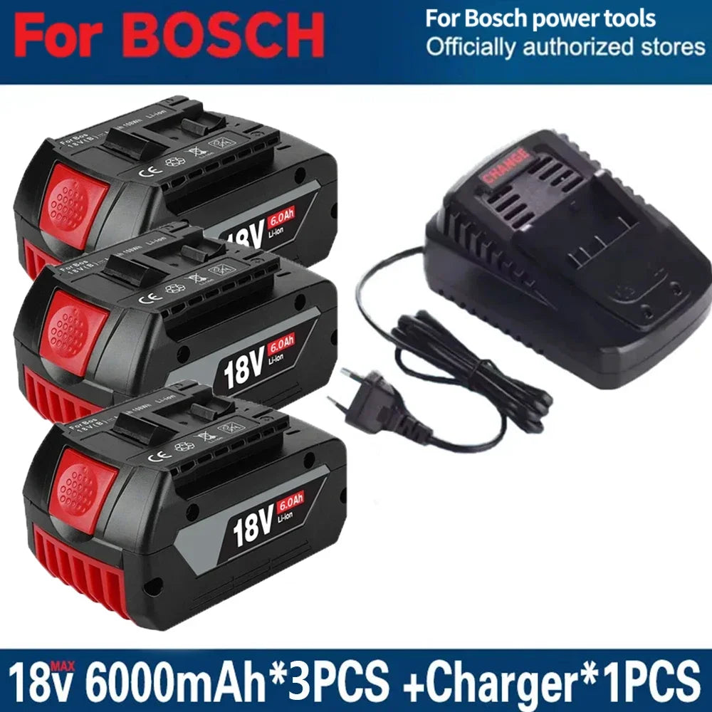 Kompatibelt Batteri för Bosch 18V – 6,0Ah Li-Ion BAT609 BAT618 BAT620 GSR GBH GWS 1–4 Batterier + Laddare
