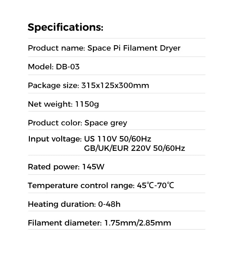 Creality Space Pi filamenttork med pekskärm – 45–70 °C och timer