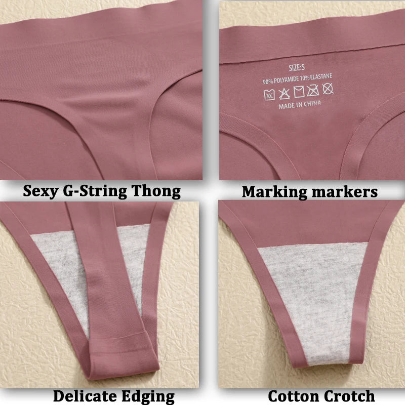 7PCS/Set Ice Silk Seamless Women G-String Panties Sexy Low-Waist Thongs T-Back Female Solid Color Soft Underwear Utral-Thin Pant