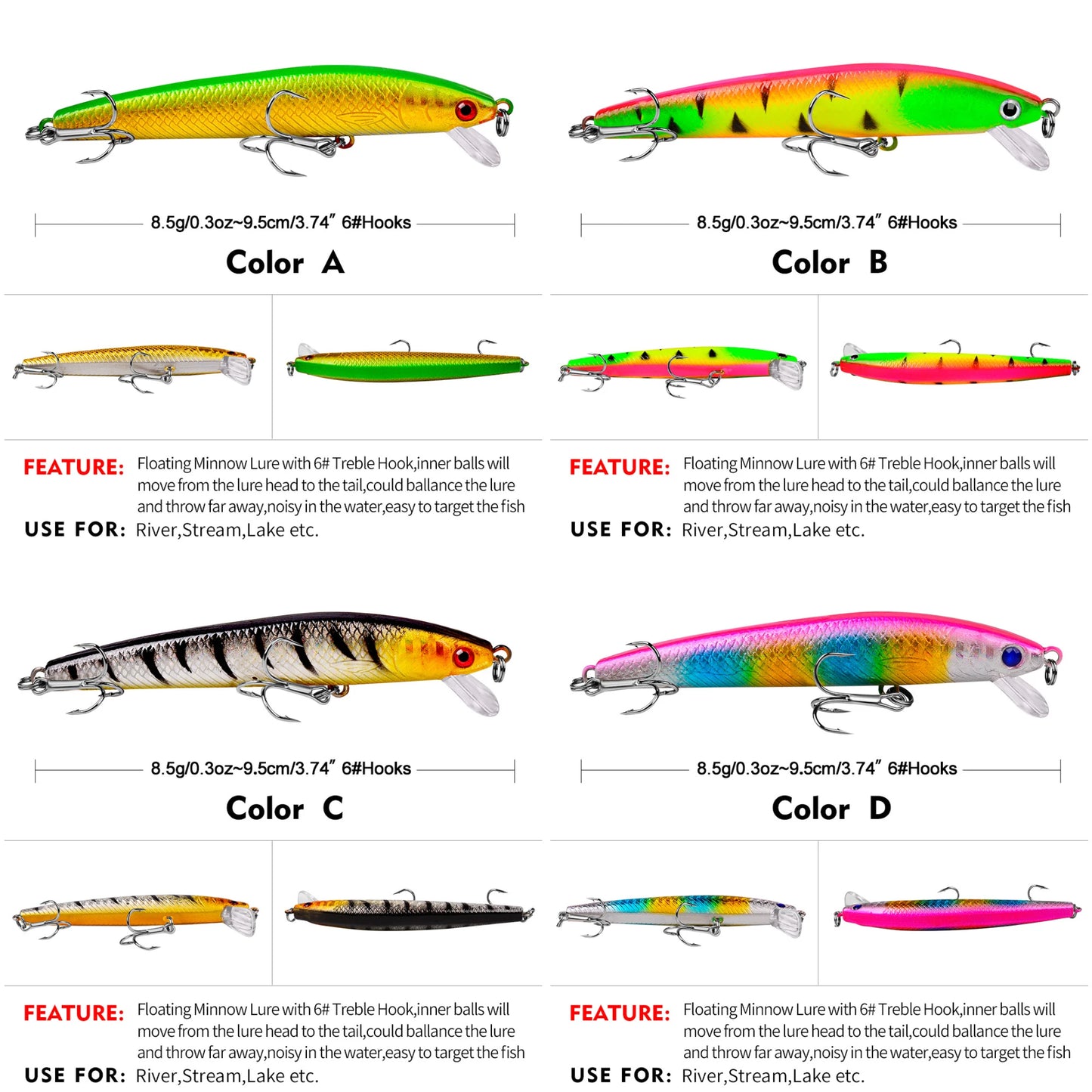 20PCS/Set Long Short Lip Minnow Lures Kit Crankbait Wobbler Bionic Bait for Pike Bass Sea Trout Freshwater Saltwater Pesca