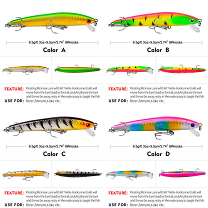 20PCS/Set Long Short Lip Minnow Lures Kit Crankbait Wobbler Bionic Bait for Pike Bass Sea Trout Freshwater Saltwater Pesca