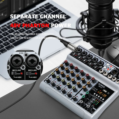 BOMGE BM-07 7-kanals ljudmixer med USB och Bluetooth