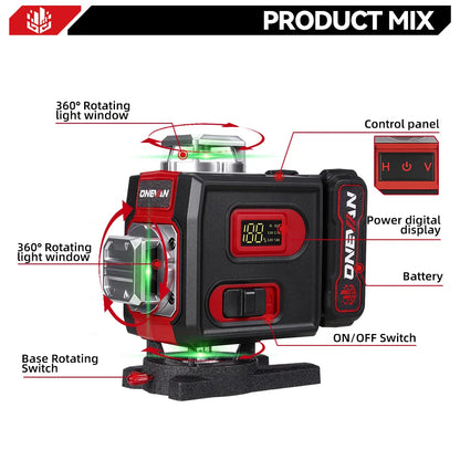 ONEVAN 4D 16 Lines Leveling Laser Levels Portable Rechargeable Professional Horizontal And Vertical Level With Tripod Power Tool