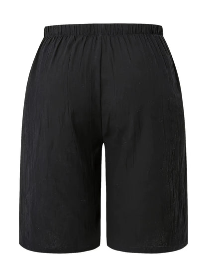 Dam Wide Leg Byxor Knälång – Elastisk Midja Dragsko Casual Vår/Sommar, 5 Färger S–XXL