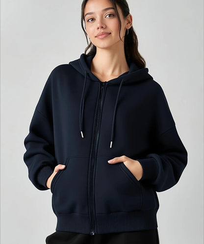 Black White Women's Zipper Hoodies Jacket Cotton Fleece Hoody Sweatshirt Pullover Autumn Winter Oversized Loose Tops Coat Unisex