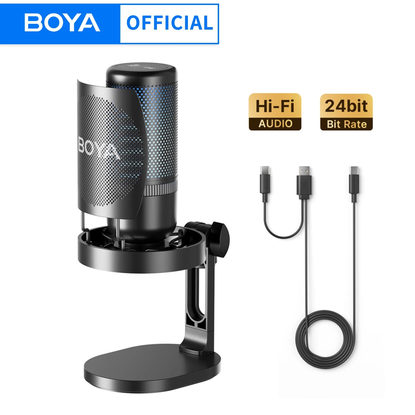 BOYA K3 USB Dektop Microphone with Noise Cancellation/Gain/RGB for Podcasting Live Streaming on iPhone Smartphone/PS4,5/Mac/PC