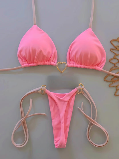 Sexy Halter Solid Color Low Waist Bikini Set Women's Swimsuit Two-piece Triangle Thong Swimwear Bathing Suit Brazilian Biquinis