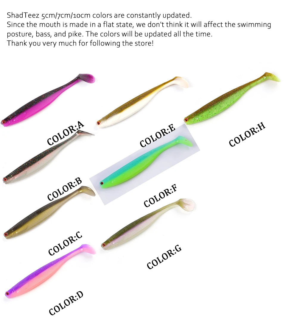 Supercontinent A ShadTeez T-tail 50mm 70mm 100mm Pike Zander Predator Fishing 3d eyes Soft lure Fishing lures