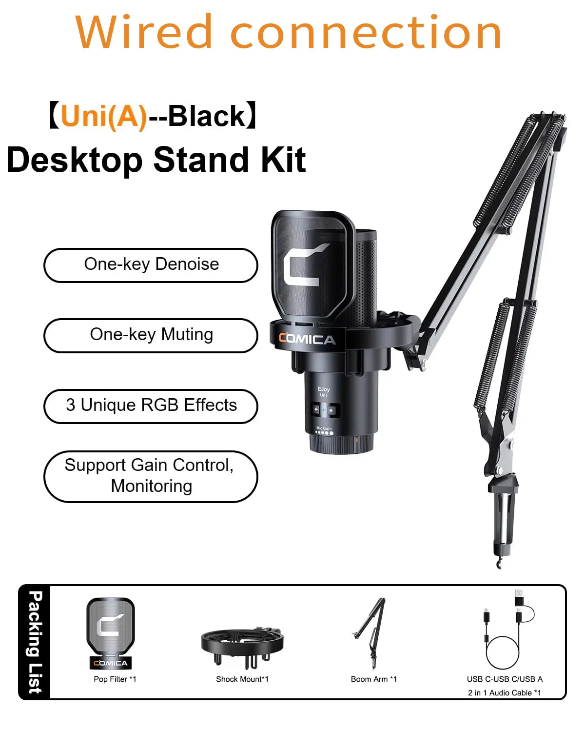 COMICA Ejoy UNI Wired USB Gaming Microphone with Noise Cancellation/RGB for PC Smartphone,Condenser Mic for Streaming Podcasting