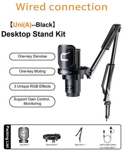 COMICA Ejoy UNI Wired USB Gaming Microphone with Noise Cancellation/RGB for PC Smartphone,Condenser Mic for Streaming Podcasting