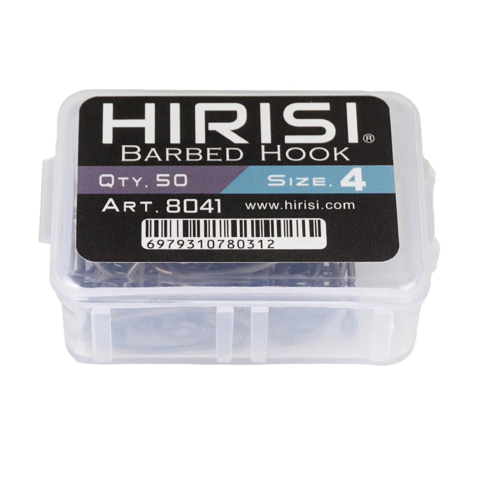 Hirisi 8041 50Pcs PTFE Coated Fish Hook High Carbon Stainless Steel Anti-Rust Sharp Point Barbed With Eye for Fishing Accessory
