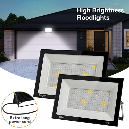 LED Strålkastare Utomhus – 100W / 150W / 200W, Varmvit/Kallvit, Vattentålig, Trädgård & Garage