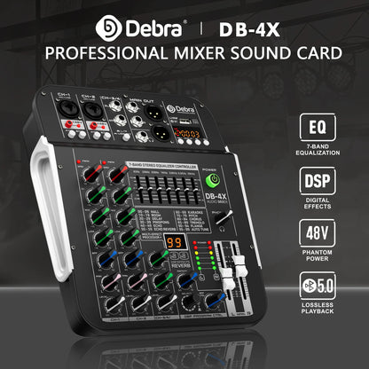 DB-4X 4-kanals mixerbord med USB, Bluetooth och DSP-reverb