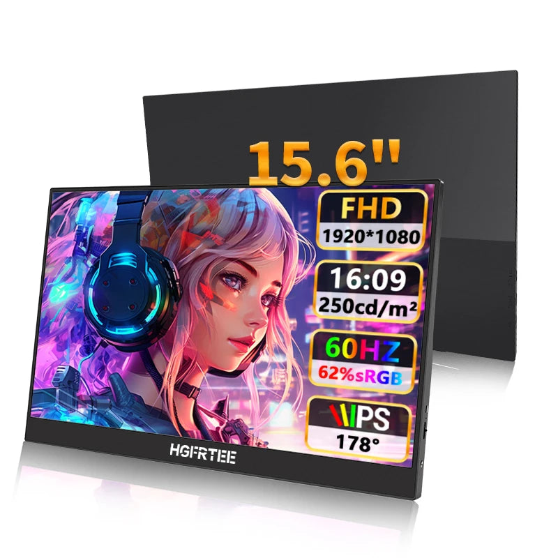 HGFRTEE 15.6 Inch Portable Monitor, FHD USB-C Mini HDMI External Second Screen, Gaming Extended Display for Laptop Mac PS4 PS5 Xbox