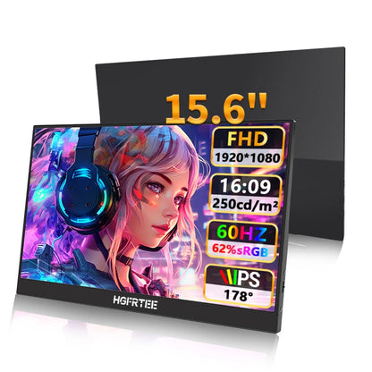 HGFRTEE 15.6 Inch Portable Monitor, FHD USB-C Mini HDMI External Second Screen, Gaming Extended Display for Laptop Mac PS4 PS5 Xbox