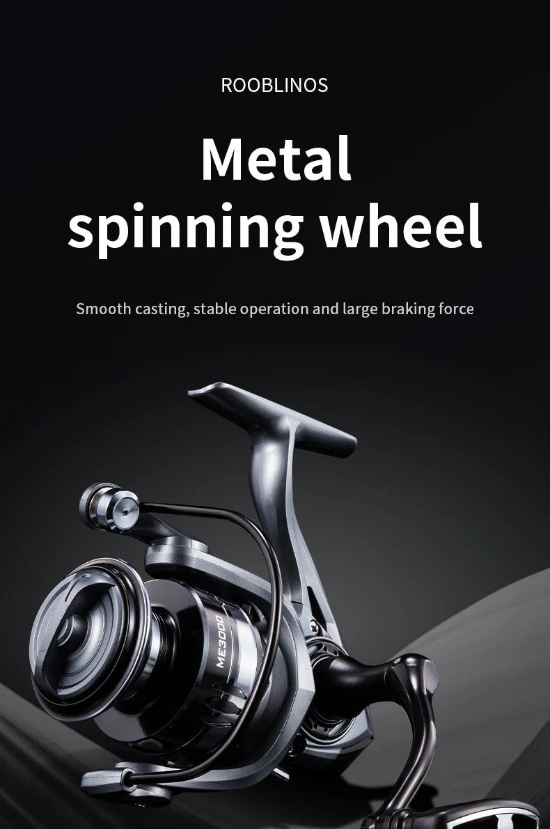 ROOBLINOS ME Spinningrulle – Jämn & Smidig Metallrulle Hav & Sötvatten, Storlek 2000–7000
