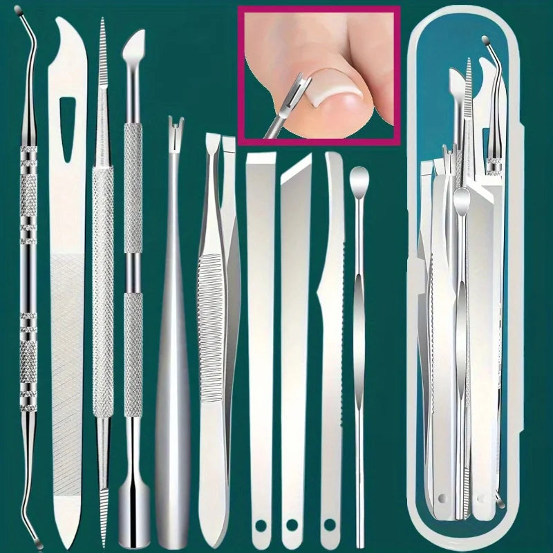 10pcs Stainless Steel Toenail And Cuticle Removal Kit Odorless Pedicure And Manicure Set,No Power Required,Portable Storage Case
