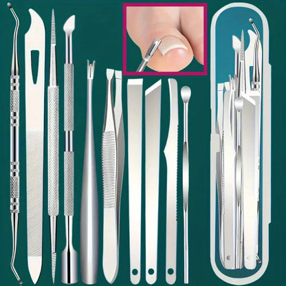 10pcs Stainless Steel Toenail And Cuticle Removal Kit Odorless Pedicure And Manicure Set,No Power Required,Portable Storage Case