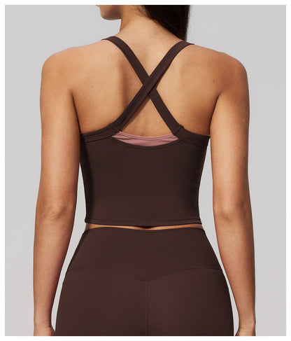 Women Criss Cross Back Yoga Tank Top Push Up Sports Bra Fitness Running Workout Gym Vest Color Block Sport Underwear Crop Top