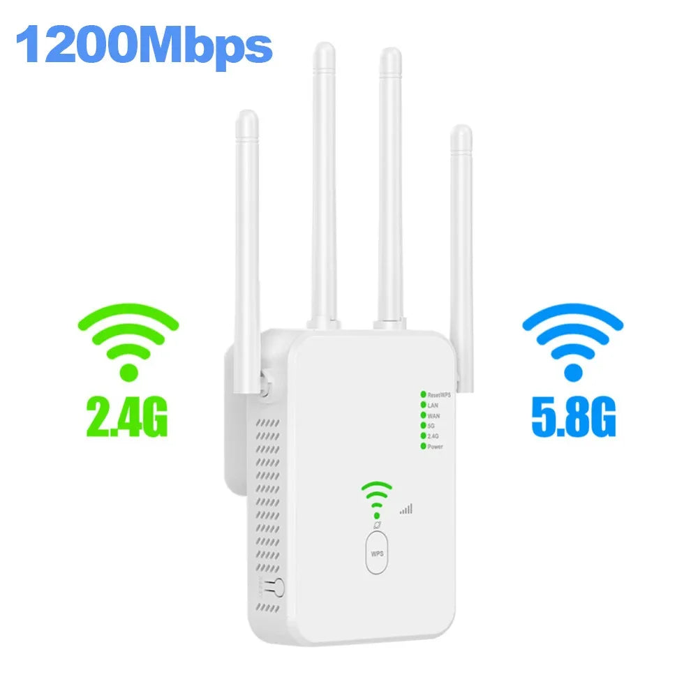 1200Mbps Wireless WiFi Repeater 5Ghz  Router WiFi Extender Amplifier 2.4G/5GHz Wi-Fi Signal Booster Long Range Network Receiver