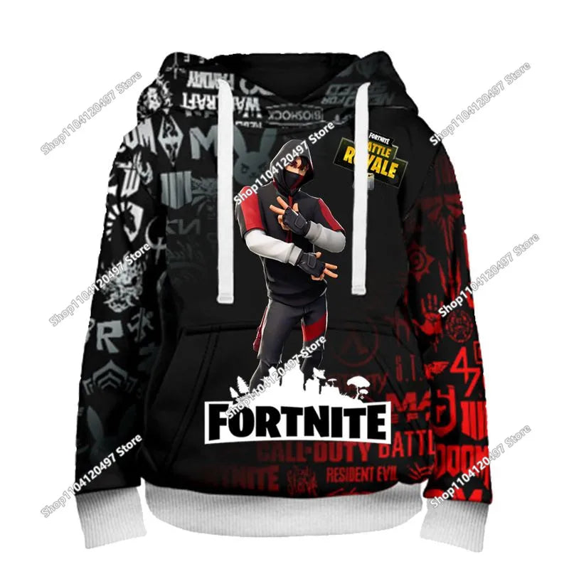 Fortnite Hoodie Barn & Vuxna – 3D-tryckt Animerad Pullover Polyester Casual Streetwear Storlek 110–160cm + Vuxenstorlekar