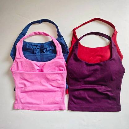 NCLAGEN Impact Halter Top Women Open Back Seamless Longline Tank Padded Yoga Fitness Workout Running Activewear Clothes