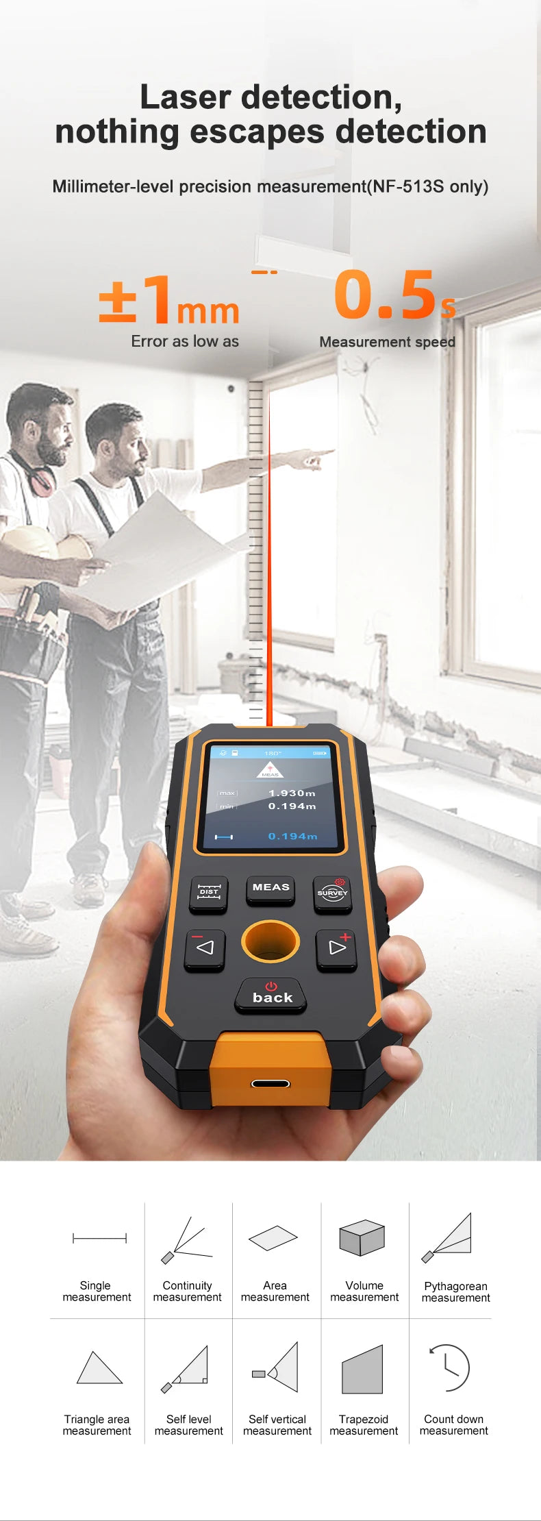 NOYAFA NF-513S Metal Detector Wall Scanner AC Live Cable Wires Metal Wood Stud Find with Positioning Hole Wall Detector