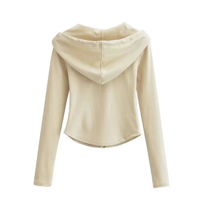 Women's Slim Fit Hooded Zip Up Sports Sweatshirt | Autumn Cropped Casual Jacket Long Sleeve Athletic Outerwear K Pop Clothes
