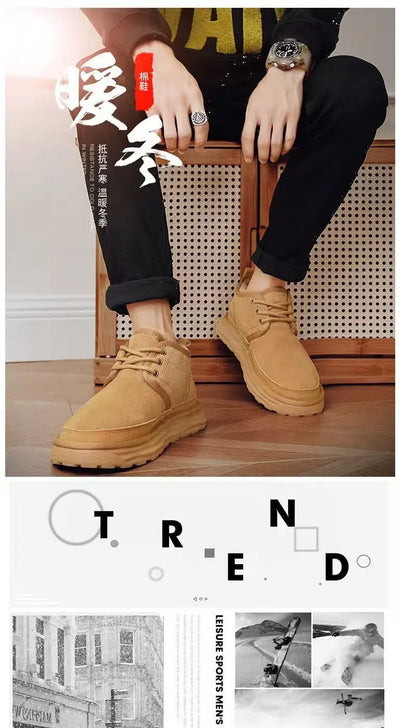 New Winter Snow Boots Men Plush Warm Men Boots Suede Leather Ankle Boot Comfortable Light Couple Cold Protection Sneakers