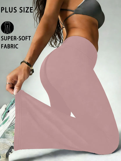 Plus Size Women's Super Soft Flare Pants High Waisted Tummy Control Workout Yoga Push Up Gym Fitness Long Leggings Bell Bottoms