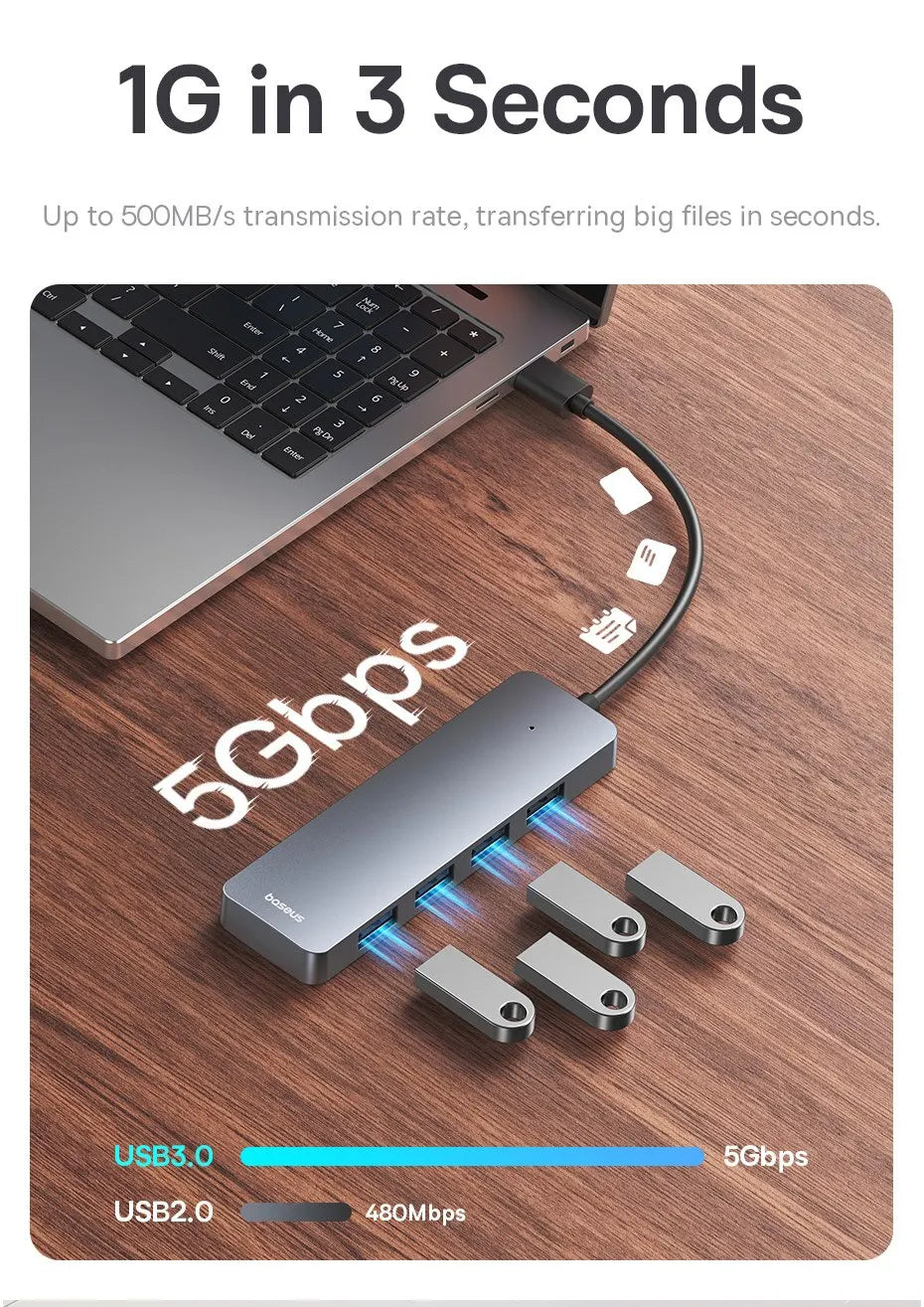 Baseus Usb Hub 4 Port ABS Hub Usb 3 0 for Laptop Multi Splitter Adapter For Xiaomi Lenovo Macbook PC Computer Accessories