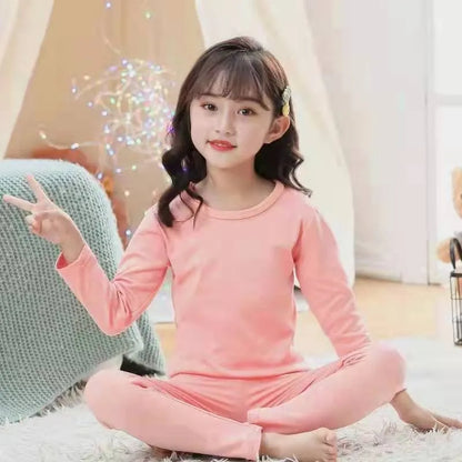 For German velvet warm children's self-heating fiber underwear set boys warm autumn clothes autumn and winter pants girls warm