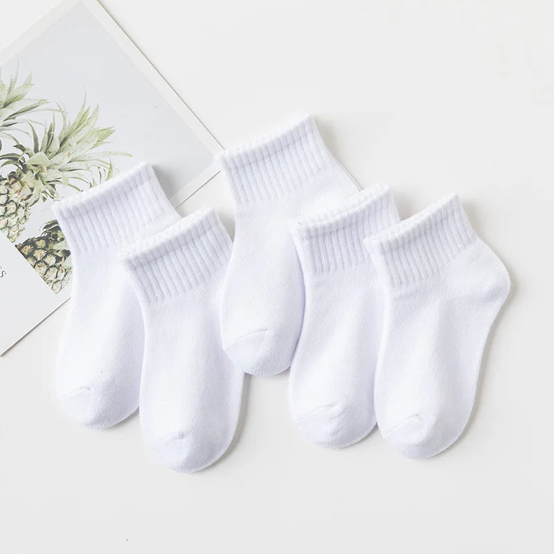 5 Pairs/Lot 2023 New Summer Children Socks Cotton Kids Fashion Black White Gray For 1-12 Years Teen Student Baby Girl Boy Socks