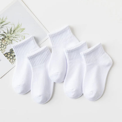 5 Pairs/Lot 2023 New Summer Children Socks Cotton Kids Fashion Black White Gray For 1-12 Years Teen Student Baby Girl Boy Socks