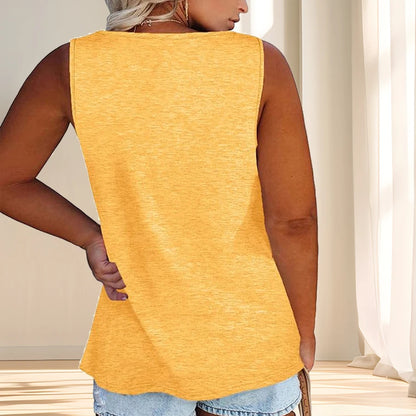 Women'S Plus Size Casual Tank Top with Button Detail - Sleeveless, Solid Color, Stretchy Fabric, Crew Neck, Oversized Fit for Su