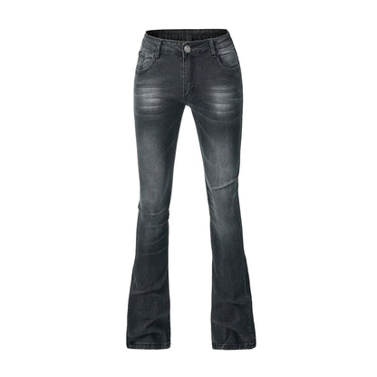Flare Pants Jeans for Women Vintage Denims Stretch Mid Waist Washed Distressed Pockets Boot Cut 2025 Streetwear Skinny Trousers