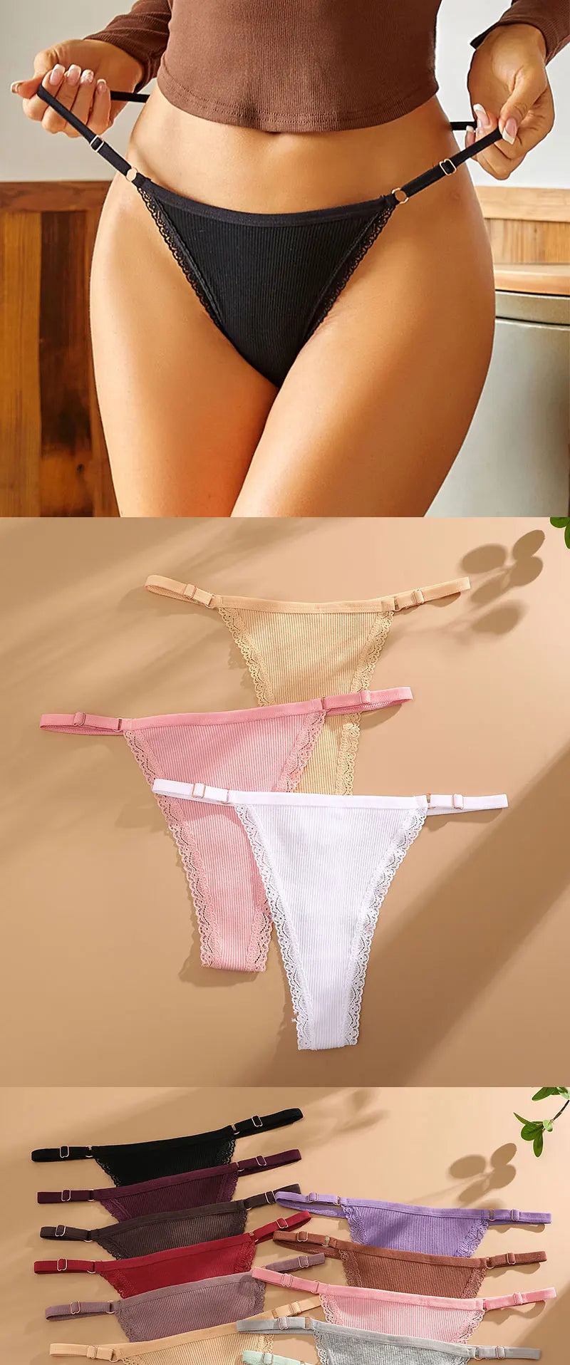 FINETOO 5PCS/Set Sexy G-string Panties Cotton Women's Underwear Adjustable Waist Girl Female Pantys Bikini Lady Thongs Lingerie
