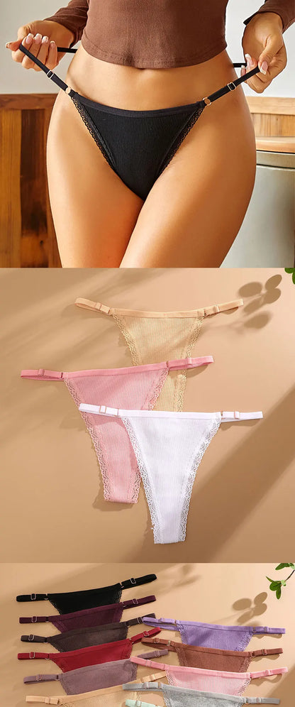 FINETOO 5PCS/Set Sexy G-string Panties Cotton Women's Underwear Adjustable Waist Girl Female Pantys Bikini Lady Thongs Lingerie