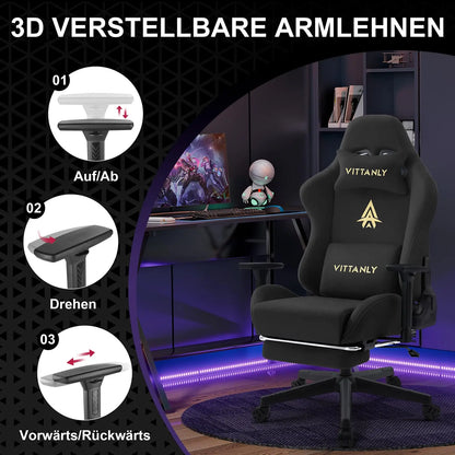 Vittanly Gaming Chair Breathable Office Chair Made of High-Quality Fabric New Adjustable and Rotating Desk Chair with Footrest