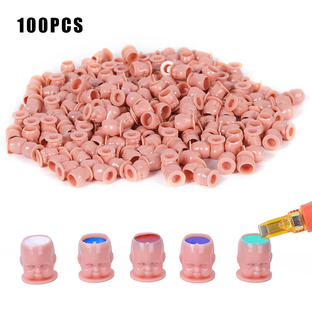 50/100/200pcs Plastic Disposable Tattoo Ink Cups With Base Pigment Clear Holder Container Cap Tattoo Accessory Permanent Makeup